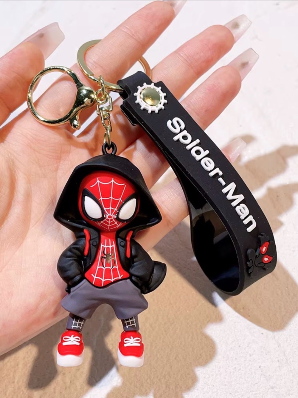 Spider-Man Marvel Keychain Green Hoodie Miles Morales Figure Lanyard Key Ring - Picture 3 of 3